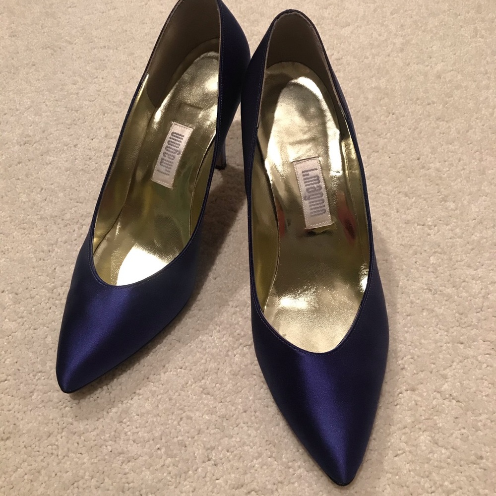 Vtg I Magnin Blue (Purple) Silk High Heels 8B